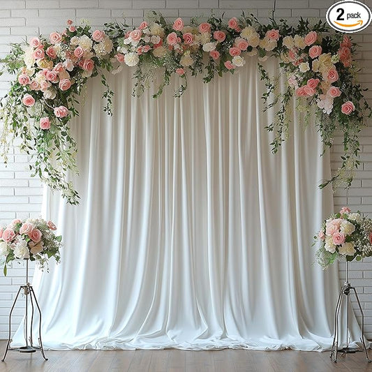 White Backdrop Curtains for Wedding Parties, 10x7FT Wrinkle Free Photo Backdrop Curtains for Wedding Birthday Party Baby Shower, Fabric Drape with Rod Pockets 5ft x 7ft, 2 Panels