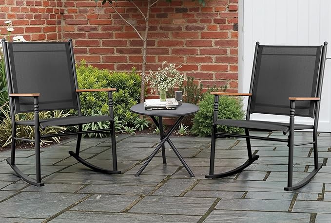 Shintenchi Outdoor Rocking Chairs Set of 2,Upgraded High Back Patio Rocking Chair Set,Breathable Textilene Fabric Outdoor Rocking Chair for Porch,Patio,Garden,Balcony,Black