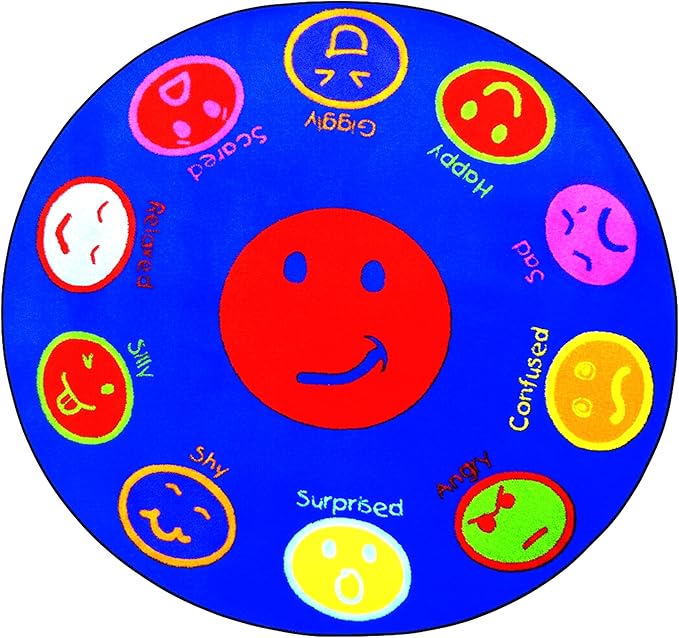 SAFECASTLE Kids Carpet My Feelings Rug 6'6" Round Educational Emotions Area Rug with Colorful Faces & Expressions–Learning Carpet for Kids, Toddlers, Preschool, Classroom, Nursery, Playroom & Daycare