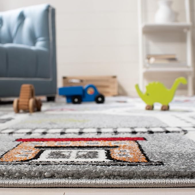 SAFAVIEH Carousel Kids Collection Area Rug - 9' x 12', Grey & Ivory, Non-Shedding & Easy Care, Ideal for High Traffic Areas for Boys & Girls in Playroom, Nursery, Bedroom (CRK192F)
