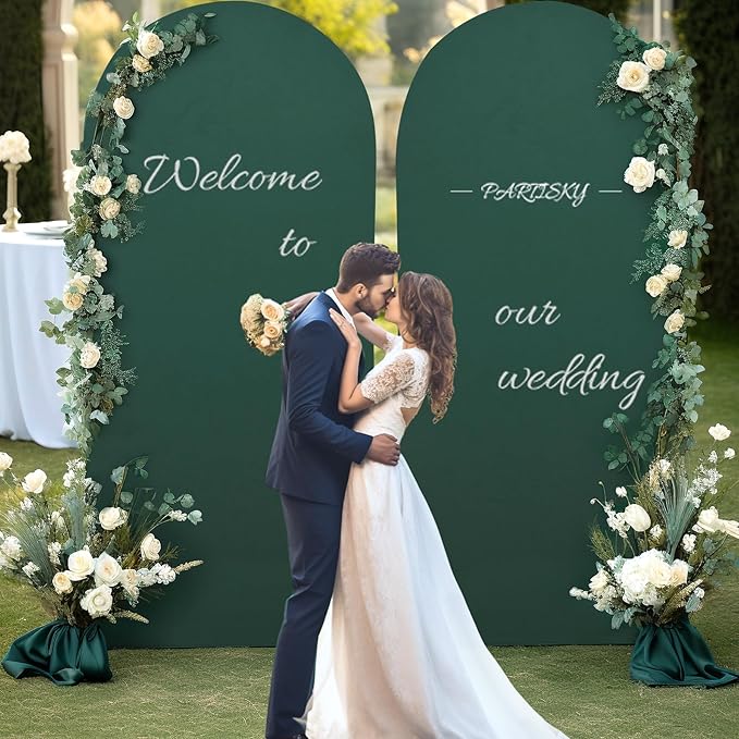7.2FT Hunter Green Arch Backdrop Cover, Spandex Fitted Wedding Arch Stand Covers 2-Sided Round Top Chiara Arch Backdrop Cover for Wedding Ceremony Birthday Party Baby Shower Banquet Decoration