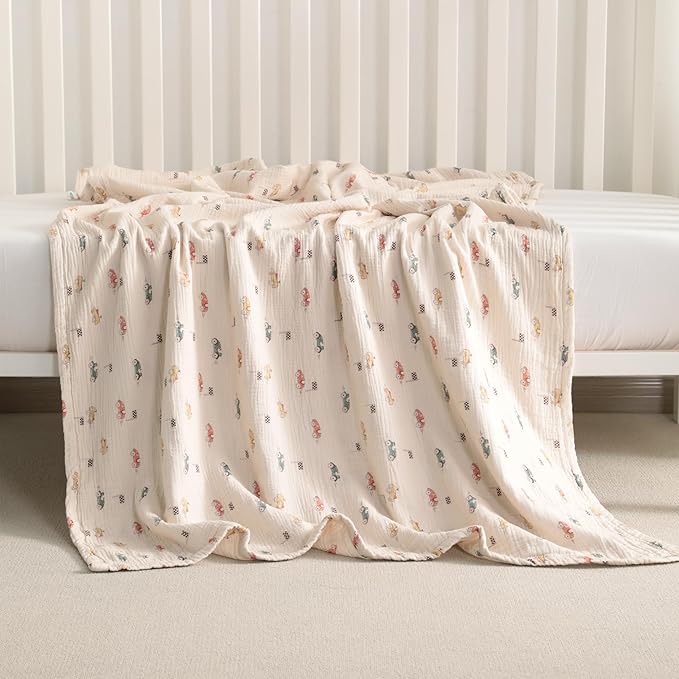 NTBAY 2 Layer Muslin Cotton Baby Swaddle Blanket, 42x60 Soft and Breathable Receiving for Newborns and Infants, Perfect for Crib, Stroller, Travel, Lightweight Nursery Blanket, Retro Race Car
