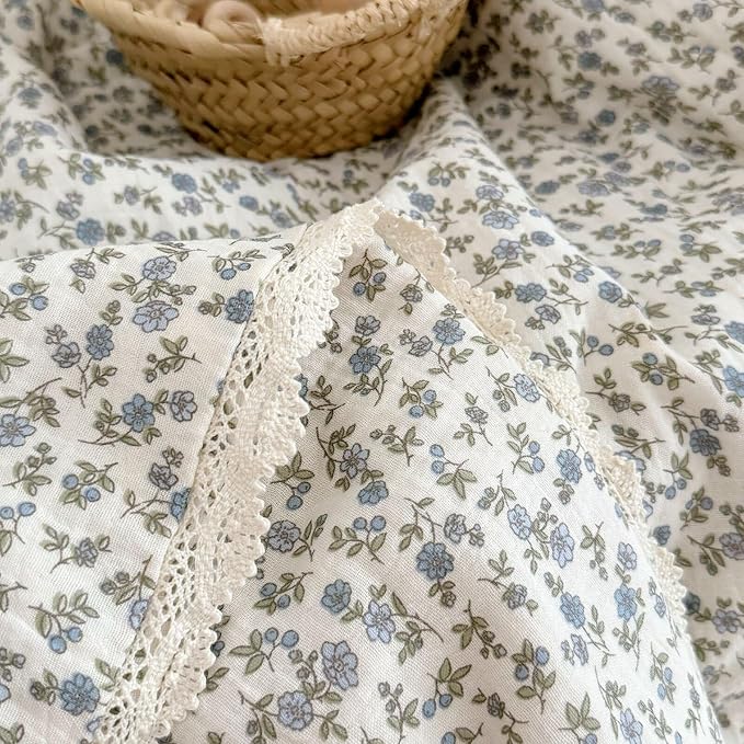 BuLuTu Blue Flower Design Toddler Blanket for Girls Boys Chic Shabby Floral Crib Quilt Soft Lightweight Gauze Cotton Toddler Comforter, All Seasons, Blue Floral Pattern, 60x78 Inches