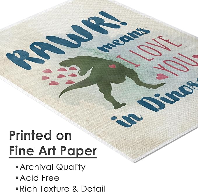 DREAM BIG PRINTABLES RAWR! Means I Love You In Dinosaur Art Print - 8x10 | Charming and Playful Art Print | Perfect for Kids' Rooms, Playrooms, or Nurseries | Unframed Dinosaur-themed Wall Art