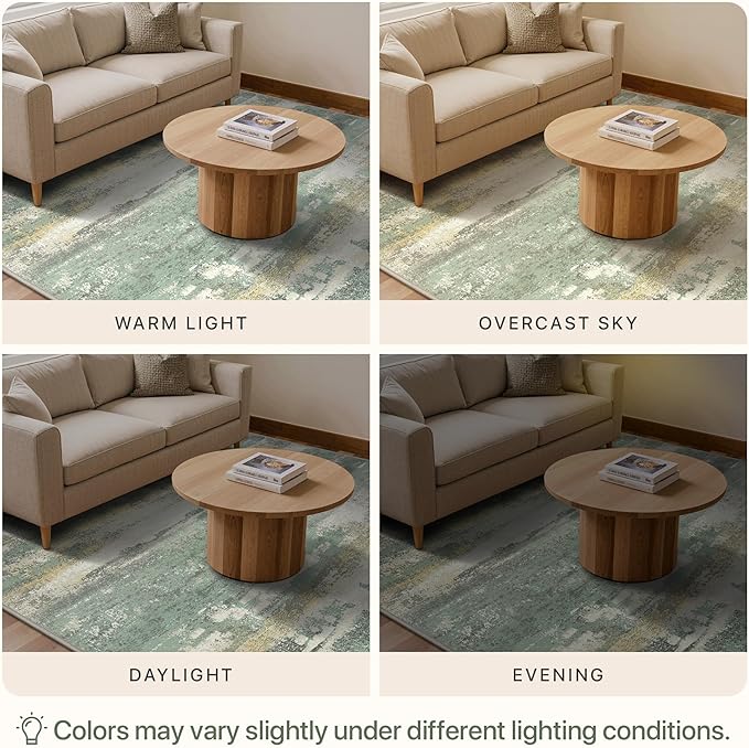 GENIMO 3x5 Rug for Entryway Washable Area Rug, Modern Abstract Small Rugs for Entrance Living Room, Bedroom Beside Rugs, Non-Slip Low Pile Lightweight Soft Carpet, Light Green