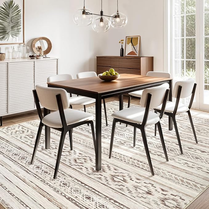 Area Rugs for Living Room Washable Living Room Rug Soft Neutral Indoor Floor Carpet Non-Slip Stain Resistant Modern Boho Rugs for Bedroom Dining Room Kids Room Nursery Office Home Cream Brown