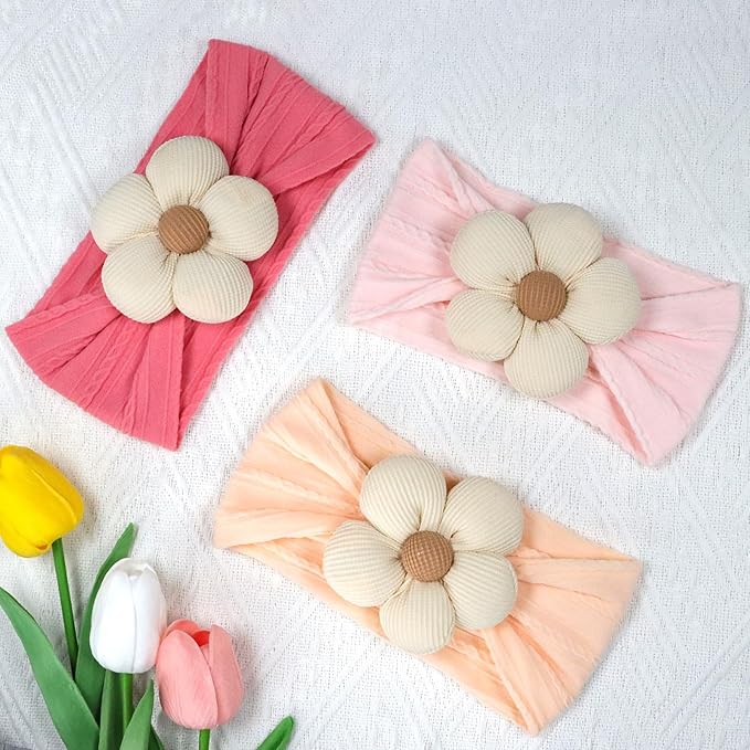 6 Pcs Baby Flower Headbands Baby Girls Nylon Headband Soft Hairbands Hair Accessories for Newborn Infant Toddler Kids