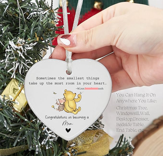 Heart Shaped Christmas Ornament-First Time Mom Gift-New Mom Pregnancy Announcement Promoted to Mother Baby Shower Reveal Present Sometimes The Smallest Things Ceramic Keepsake