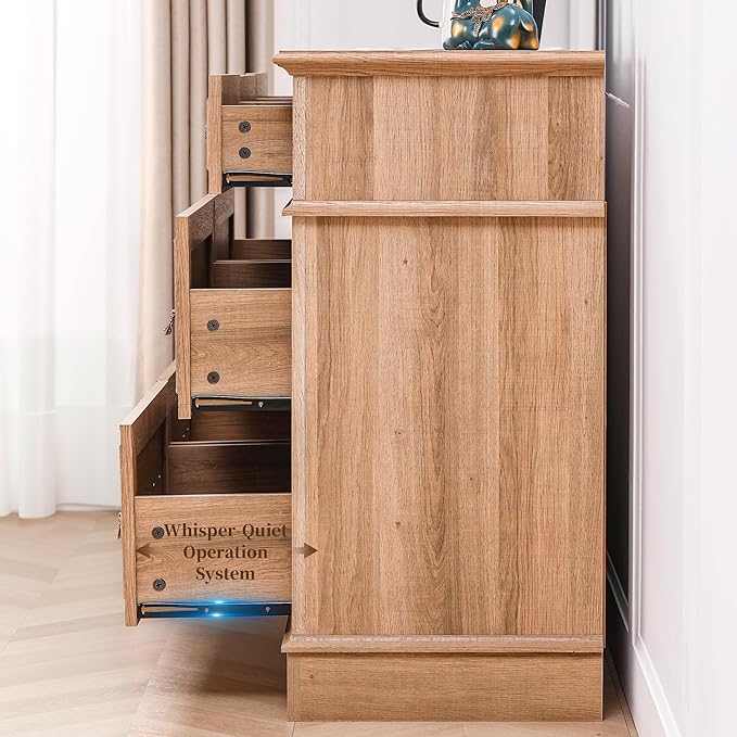 Dresser for Bedroom with 7 Drawers, 55" Wide Dresser for Storage and Organization, Farmhouse Chest of Drawers for Living Room, Closet, Hallway, Natural