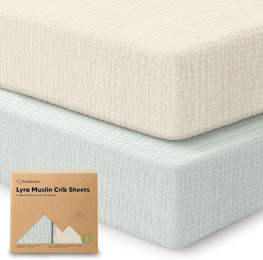KeaBabies 2-Pack Muslin Crib Sheets for Boys, Girls - 100% Organic Cotton Fitted Baby Crib Mattress Sheet, Soft Breathable Standard Toddler Bed Cover Bedding Set, Neutral, Durable 52x28 (Willow)