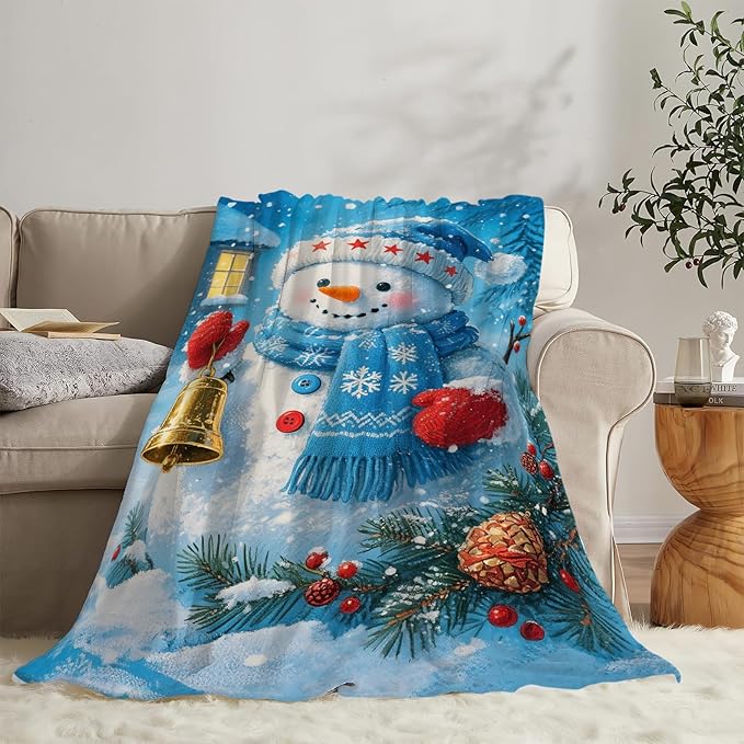 Snowman Blanket Christmas Throw Blanket Winter Snow Soft Cozy Fleece Fuzzy Stuffed Plush Flannel Gifts for Girls Women Boys Kids Adults 50"X60"