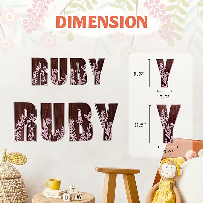 Personalized Wooden Name Sign - Custom Baby Name Signs for Nursery & Kids Room, Baby Announcement Sign, Wall Name Signs Personalized, Round Wooden Letters for Nursery Decor (Floral 3D)