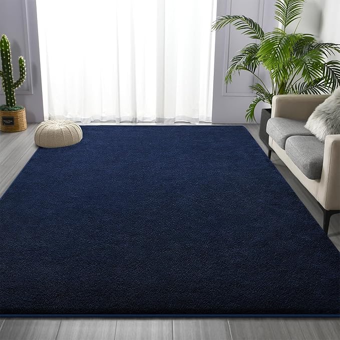 Large Area Rugs for Living Room Bedroom, 7 x 10 Ft Non-Slip Modern Area Rug, Soft Thickened Memory Foam Rug, Comfy Minimalist Indoor Carpet for Boys Girls Room Nursery Dorm Home Decor, Navy Blue