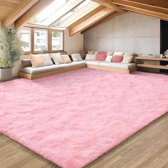 EVOIONOS 7x10 Washable Large Area Rug for Living Room, Fluffy Shag Rug for Bedroom, Ultra Soft Plush Non Slip Carpet for Indoor Floor Bedside Nursery Kids Girls Room Dorm, Home Decor Aesthetic, Pink