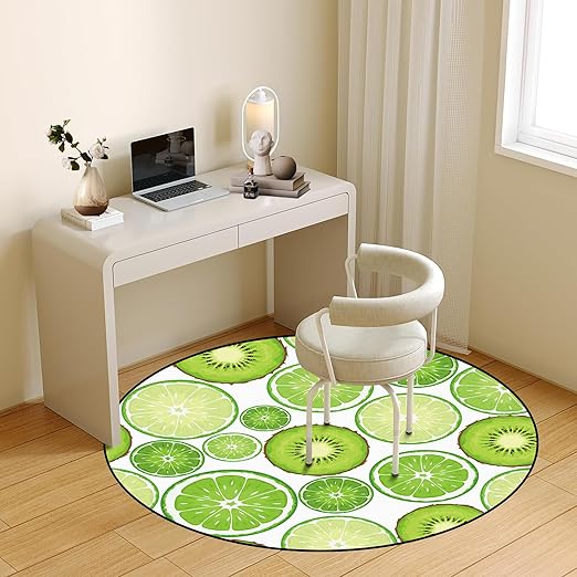 Kiwi Fruit Round Rug Green Circle Rugs for Bedroom Dorm Living Room Chinese Gooseberry Area Rug Floor Mat Pad Doormat Carpet, 4'X4'(120x120cm)