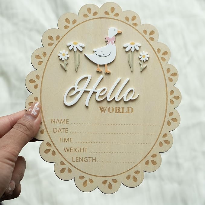 Baby Announcement Sign, Hello World Newborn Sign for Hospital, She’s Here Card, Baby Announcements Ideas, Newborn Photography Props Double-Sided (HW1)