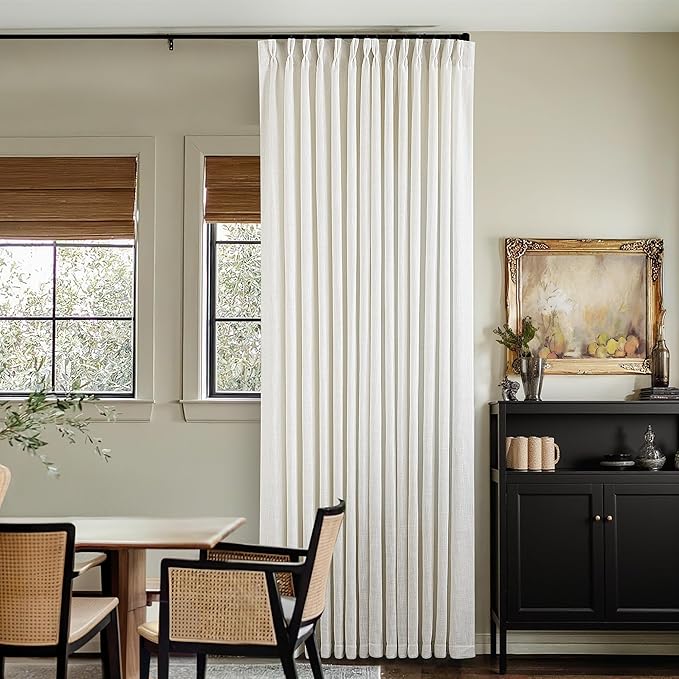 Pinch Pleated Linen Curtains 96 Inches Long for Living Room 2 Panel Set Cream Ivory Light Filtering Pinch Pleat Hooks Rings Back Tab Neutral Boho Farmhouse 96 Inch Curtain Drapes for Bedroom Window
