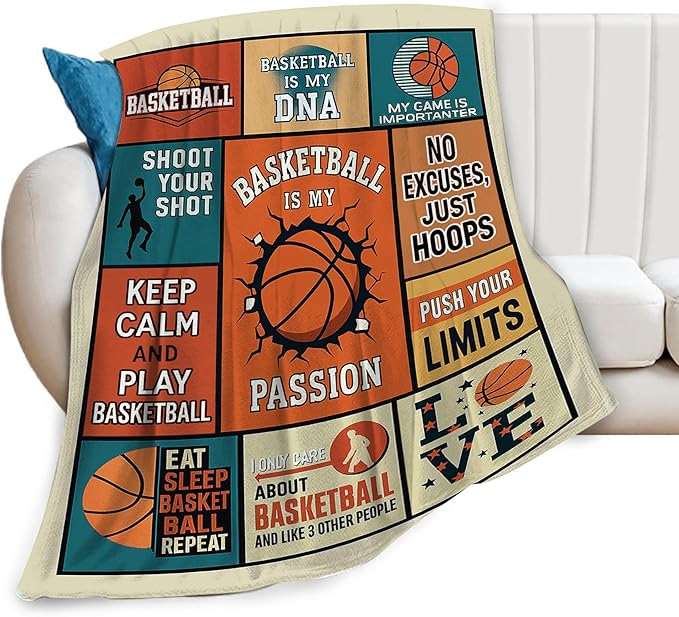 Basketball Blanket for Boys Basketball Sport Throw Blanket Soft Cozy Fleece Fuzzy Stuffed Plush Flannel Gifts for Girls Women Kids Adults 50"X60"