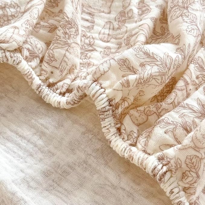 BuLuTu Muslin Pack and Play Sheets Fitted, 38"x26", 2 Pack Mini Crib Sheets for Pack N Play Mattress, Soft Breathable Baby Mattress Sheets Fitted Playard Sheets, Beige & Forest