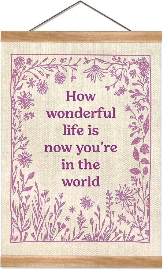 ZTGDA Boho Wall Art Poster – Abstract Watercolor Canvas Print, Linen Hanging Banner Wall Decor for Nursery Playroom Kids Room,Vintage Aesthetic Home & Office Decor(How wonderful-purple)