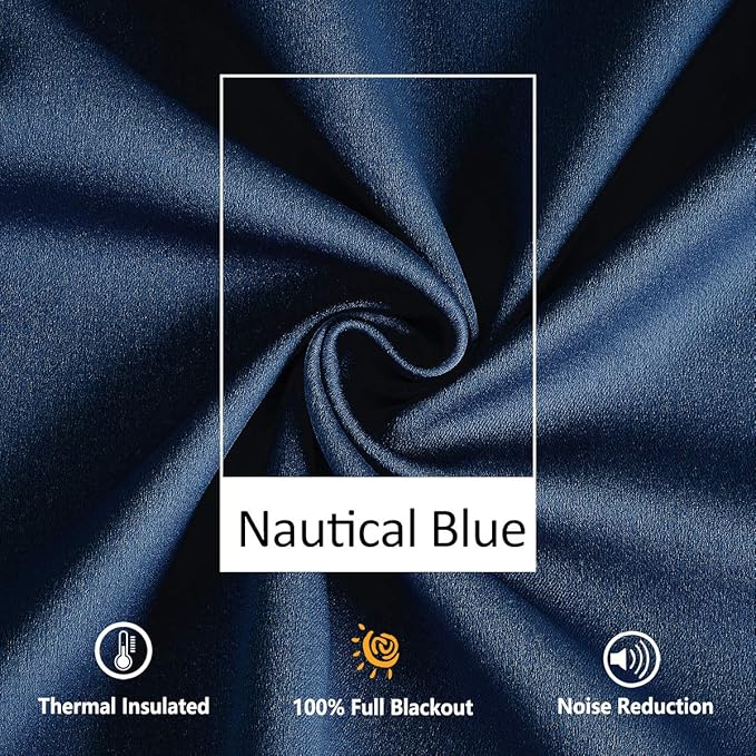 Treatmentex Pompom Blackout Window Curtains Navy Royal Blue Full Blackout Curtains for Bedroom Living Room 63 inch Thermal Insulated Window Curtain Panels 52" w x2 Panels Rod Pocket