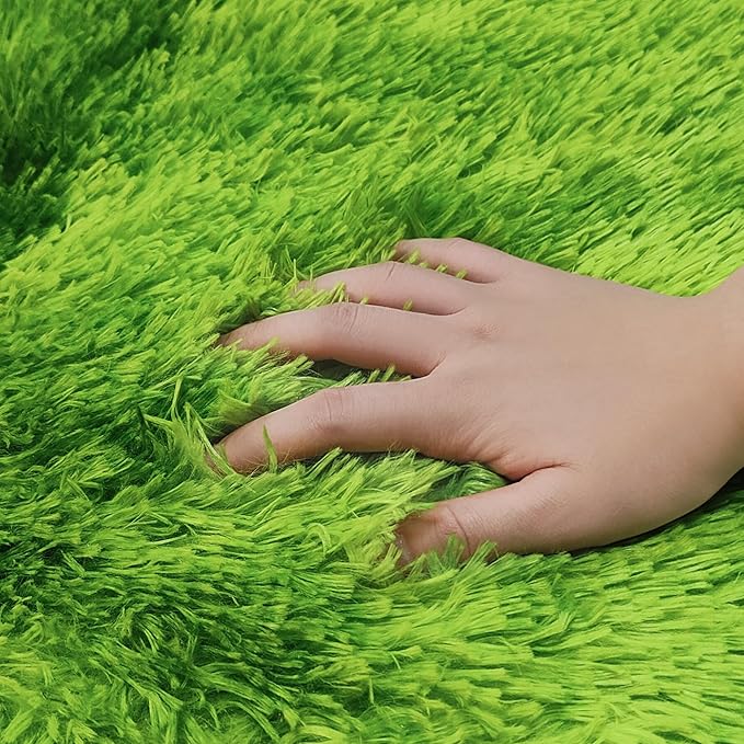 4 ft Fluffy Green Grass Area Rugs for Bedroom,Tie Dyed Plush Circle Rug Shag Round Carpet Fuzzy for Living Room Baby's Toddler's Boys Girls Room Kids Playroom Nursery Decor Aesthetic
