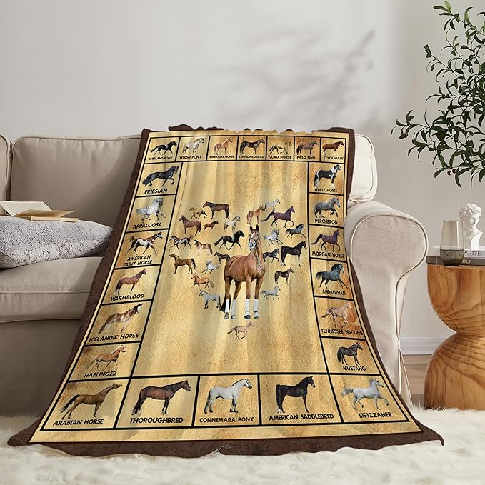 Horse Blanket Throws Horse Gifts Horses Throw Blanket for Girls Boys Kids Adults Soft Warm Cozy Fleece Blanket for Couch Sofa Bed 60"x50"
