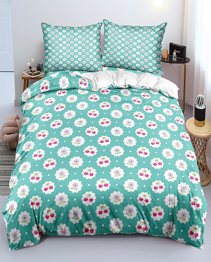 Garden Style Duvet Cover Floral Print Bedding Sets Twin Pink White Floral Comforter Cover Chic Flower Print Duvet Cover for Girl Women Boho Flower Duvet Cover with Zipper Closure