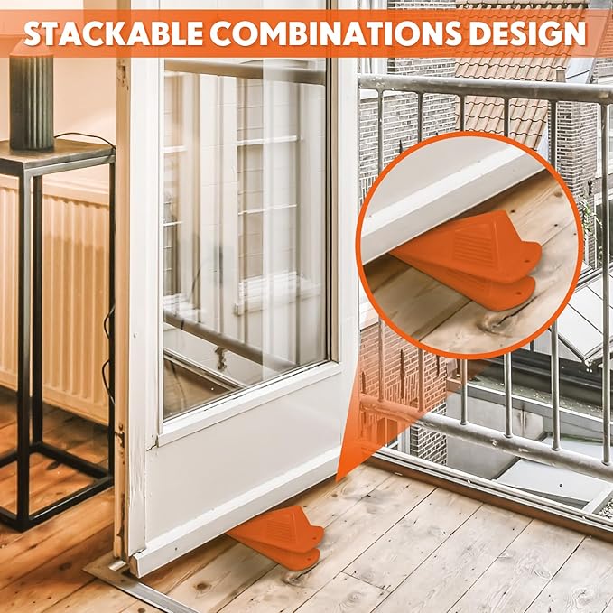 Frienda 2 Pcs Jumbo Door Stoppers Heavy Duty Door Stopper Tall up to 2inch Tall Wedge TPR Large Wedge Stackable Big Rubber Doorstop for Hotel Carpet Hardwood Concrete and Tile (Orange)