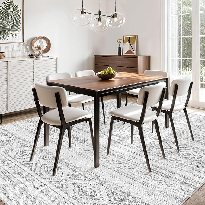 Area Rugs for Living Room Washable Living Room Rug Soft Neutral Indoor Floor Carpet Non-Slip Stain Resistant Modern Boho Rugs for Bedroom Dining Room Kids Room Nursery Office Home Light Grey