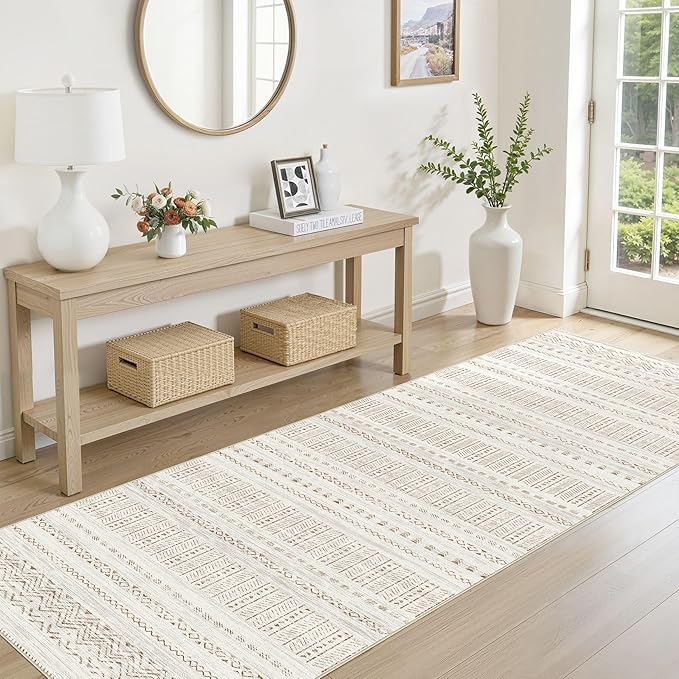 Area Rugs for Living Room Washable Living Room Rug Soft Neutral Indoor Floor Carpet Non-Slip Stain Resistant Modern Boho Rugs for Bedroom Dining Room Kids Room Nursery Office Home Brown Cream