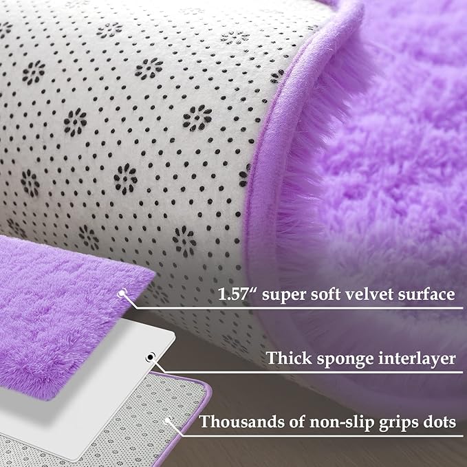 Merelax Fluffy Rug Shaggy Area Rug, Purple 2x3 Small Rugs for Bedroom, Mini Fuzzy Plush Kids Bedside Rug, Soft Non-Slip Entryway Throw Rugs Shag Catpet for Living Room Nursery Room Home Decor