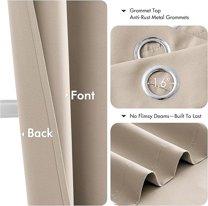 MIULEE Taupe Blackout Curtains for Bedroom Living Room 84 Inches Long 2 Panels, Thermal Insulated Room Darkening Drapes Solid Grommet Noise Reduction Light Blocking Window Treatments 40x84 inch