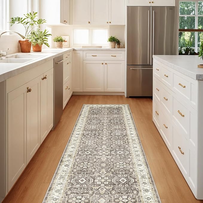 WITSHOCK Runner Rug 2x6 Kitchen, Rugs Runners Machine with Washable Non Slip Backing for Hallway Stair Runner Rug Indoor Entryway Laundry Room, Brown/Beige