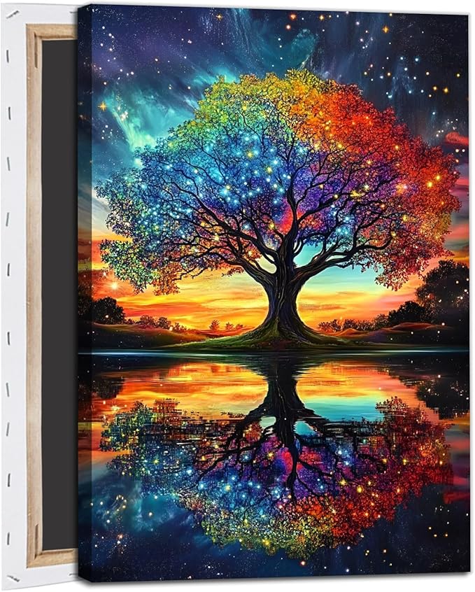 Colorful Tree Canvas Wall Art Abstract Textured Botanical Prints Colorful Tree Of Life Wall Art Modern Trees Of Life Poster Watercolor Modern Trees Painting Fantasy Abstract Prints 16x24inch Framed
