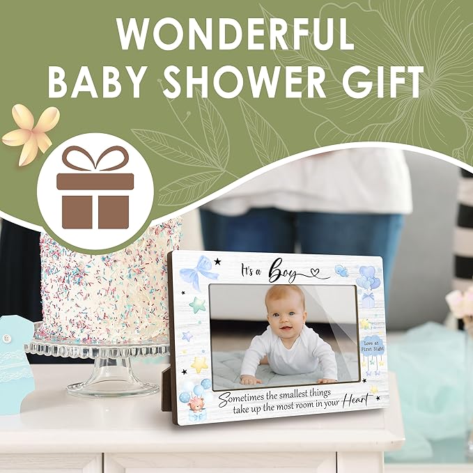 Cute First Christmas Baby Picture Frame - It's a Boy Gender Reveal Decorations and Baby Shower Gifts for New Mom Grandparent Pregnancy Announcement Newborn Nursery 4 X 6 Inch Picture Frame - A17