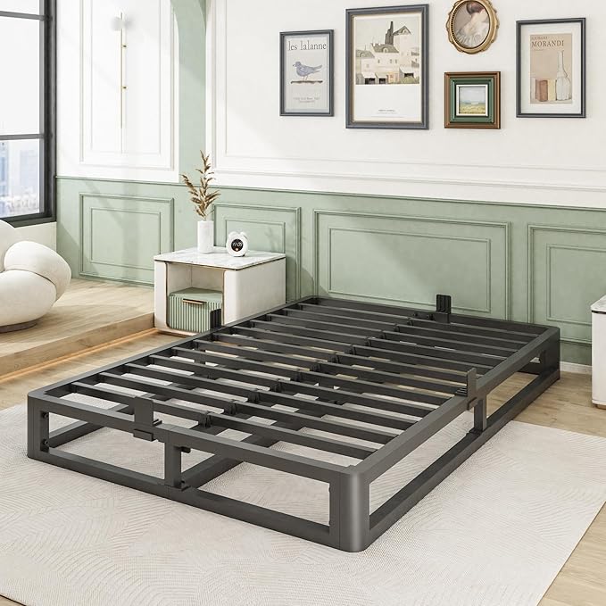 6 Inch Full Bed Frame with Round Corner Edges, Low Profile Full Metal Platform Bed Frame with Steel Slat Support, No Box Spring Needed/Easy Assembly/Noise Free Mattress Foundation