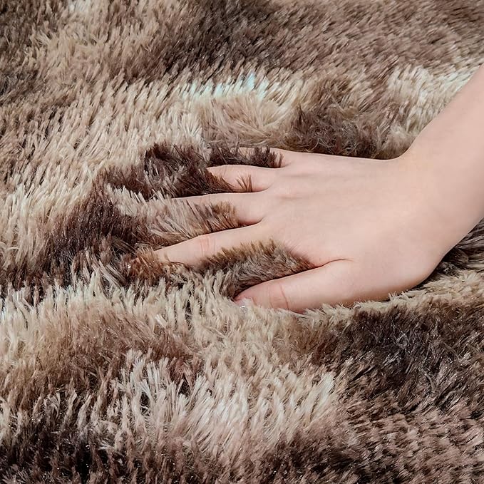 5 ft Round Fluffy Brown Rug for Bedroom,Tie Dyed Furry Round Carpet Non Slip Fuzzy Shaggy Plush Circle Area Rug Rug for Living Room Teen Room Nursery Room Playroom Kids Room Home Decor Washable