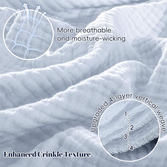 PHF 100% Cotton Muslin Blanket Queen Size 90"x90", 4-Layer Lightweight Gauze Throw, Breathable Cloud-Soft Minimalist Blanket for Bed, Couch, Camping & Baby, Ancient Water, Ideal Gift