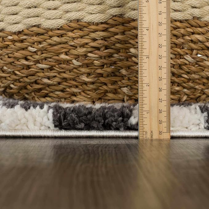 Hauteloom Kieu Contemporary Checkered Fluffy Shag Area Rug - Modern Geometric Soft Carpet Tiles for Living Room, Kids Room, Nursery - Black, White - 8'10" x 12'