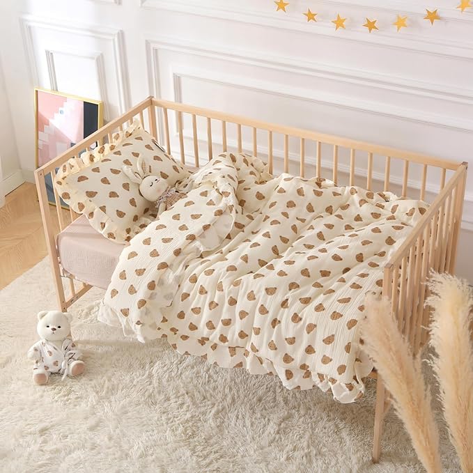 100% Cotton Muslin Crib Comforter/Quilt,Ultra Soft Cozy Reversible Baby Blanket,All Season Toddler Blankets for Boys and Girls, Machine Washable,41"x48"