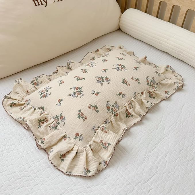 BuLuTu Kids Toddler Muslin Pillowcase Girls Boys Shabby Chic Floral Pillow Cases for Standard Pillow 20"x26", Kids Cotton Pillow Covers, 1 Pack, Envelope Closure, Machine Washable