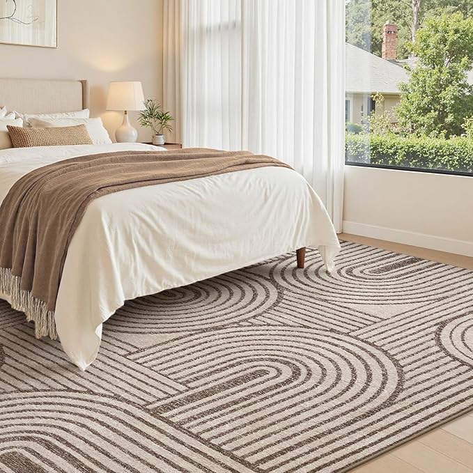Modern 5x7 Area Rugs Textured Tufted Rugs for Living Room Bedroom Rug-Carpet Taupe Brown Washable Neutral Geometric Moroccan Boho Rug