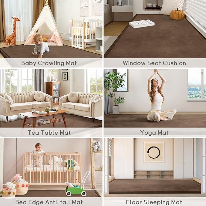 Baby Play Mat for Floor Tummy Time Mat Nursery Muscle Area Rug Playroom Rug Tatami 59"*71" Memory Foam 1.3" Thick Crawling For Babies,Toddlers, Infants, Kids,Floor,Coffee