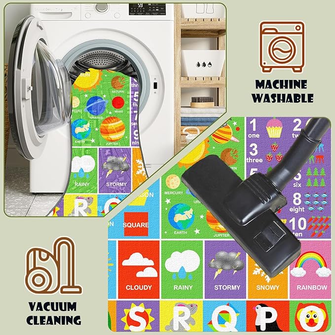Alphabet Rug for Kids - Soft ABC Kids' Rug with Non-Slip Backing, Educational Playroom Carpet for Toddlers with Letters, Numbers & Shapes - 4'11" x 3'3"(Rectangular)