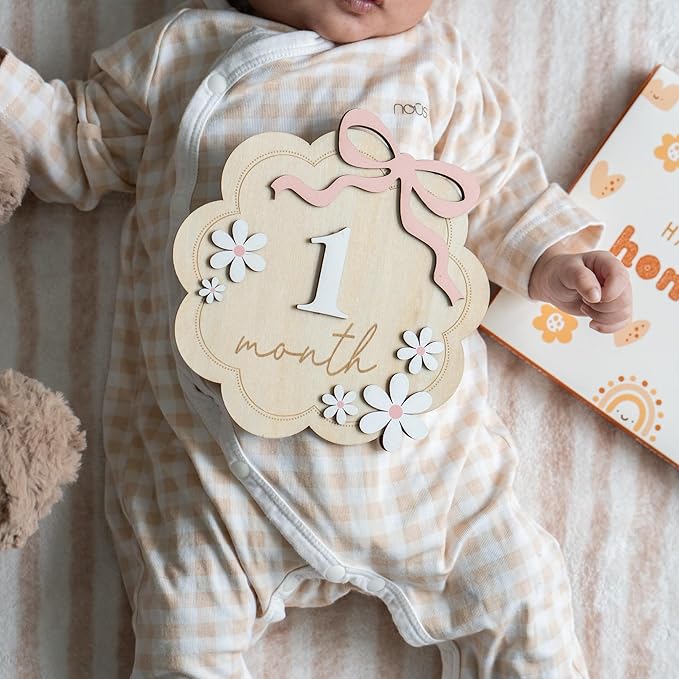 Baby Monthly Milestone Sign,1-12 Monthly Baby Milestone, Month Milestone Baby Girl, Baby Months Milestone, Newborn Photography Props Double-Sided (B12)