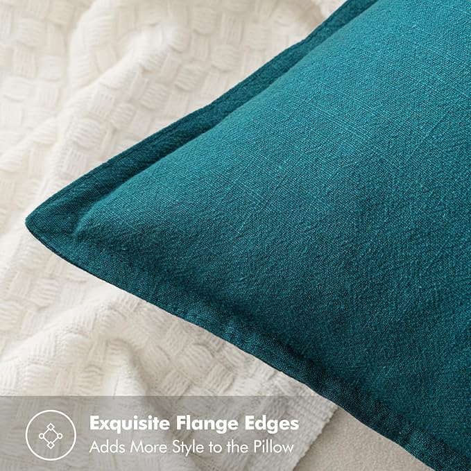 MIULEE Decorative Linen Euro Sham Pillow Covers 24x24 Teal Blue Boho Farmhouse Neutral Couch Throw Pillows for Bed Pack of 2 Accent Coastal Modern Pillowcase Summer Sofa Livingroom Home Decor