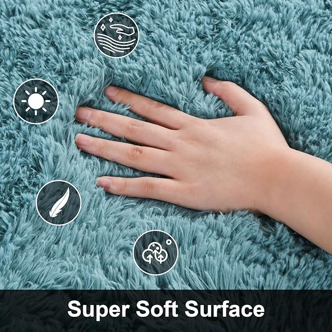 Merelax Soft Modern Indoor Large Shaggy Rug for Bedroom Livingroom Dorm Kids Room Home Decorative, Non-Slip Plush Fluffy Furry Fur Area Rugs Comfy Nursery Accent Floor Carpet 3x5 Feet, Turquoise Green