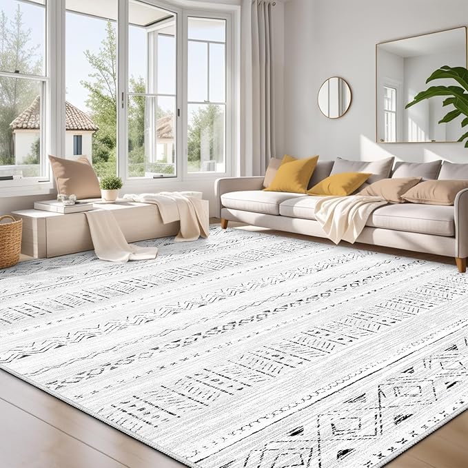 Area Rugs for Living Room Washable Living Room Rug Soft Neutral Indoor Floor Carpet Non-Slip Stain Resistant Modern Boho Rugs for Bedroom Dining Room Kids Room Nursery Office Home Grey