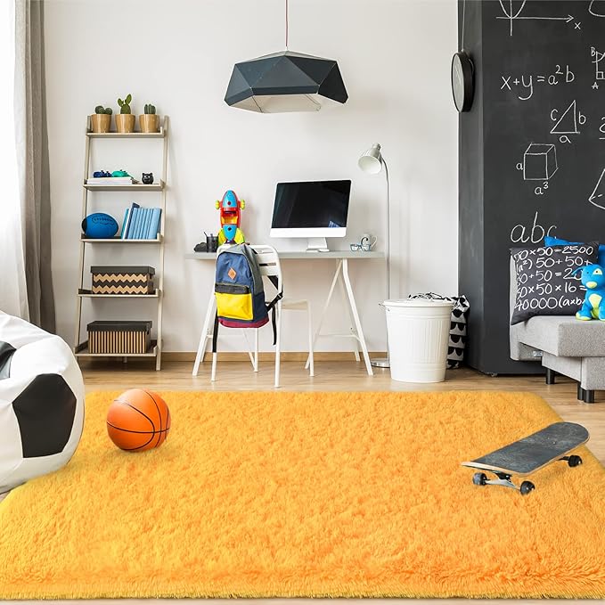 Merelax Modern Soft Fluffy Large Shaggy Rug for Bedroom Livingroom Dorm Kids Room Indoor Home Decorative, Non-Slip Plush Furry Fur Area Rugs Comfy Nursery Accent Floor Carpet 4'x6' Orange